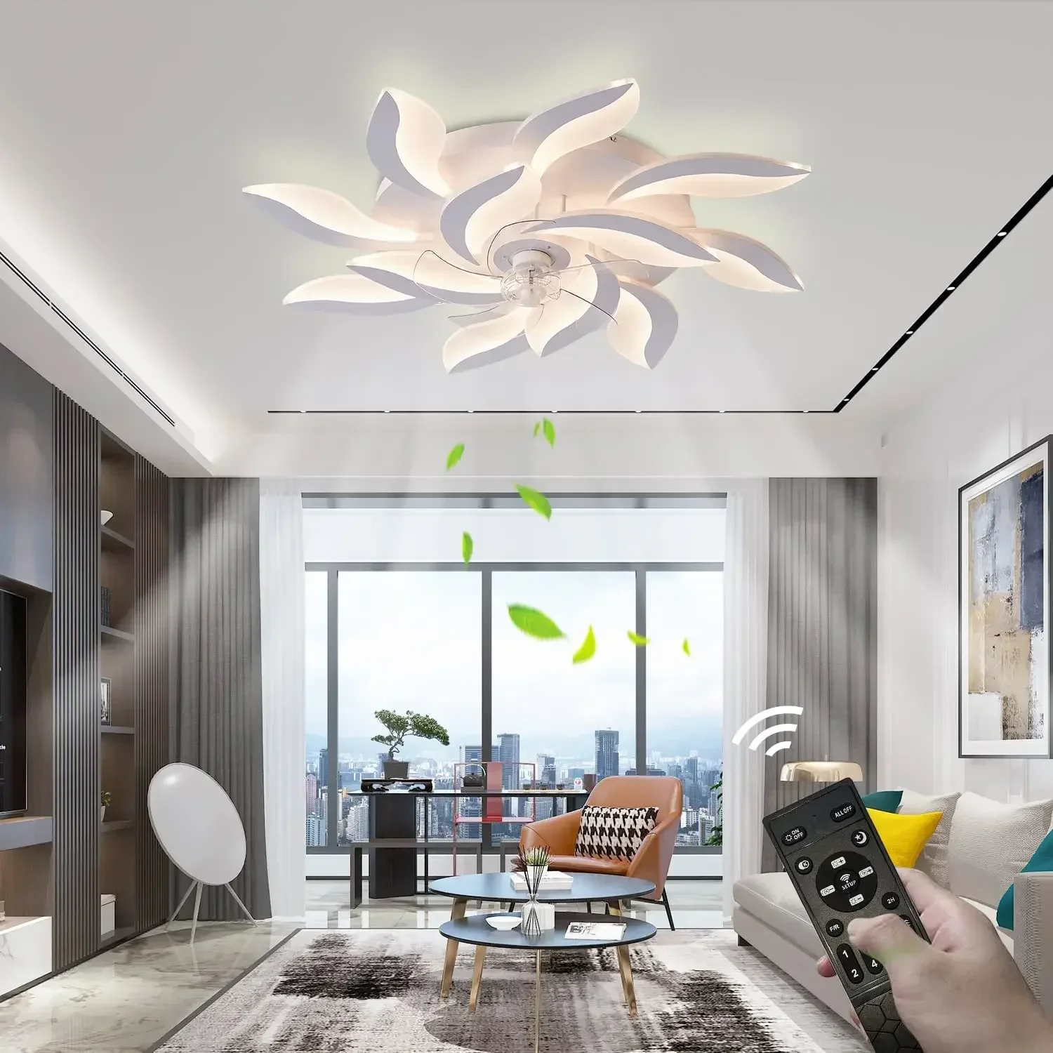 

NEW Modern living room ceiling fan light silent remote control 3-color dimmable Nordic light luxury LED ceiling fan with light