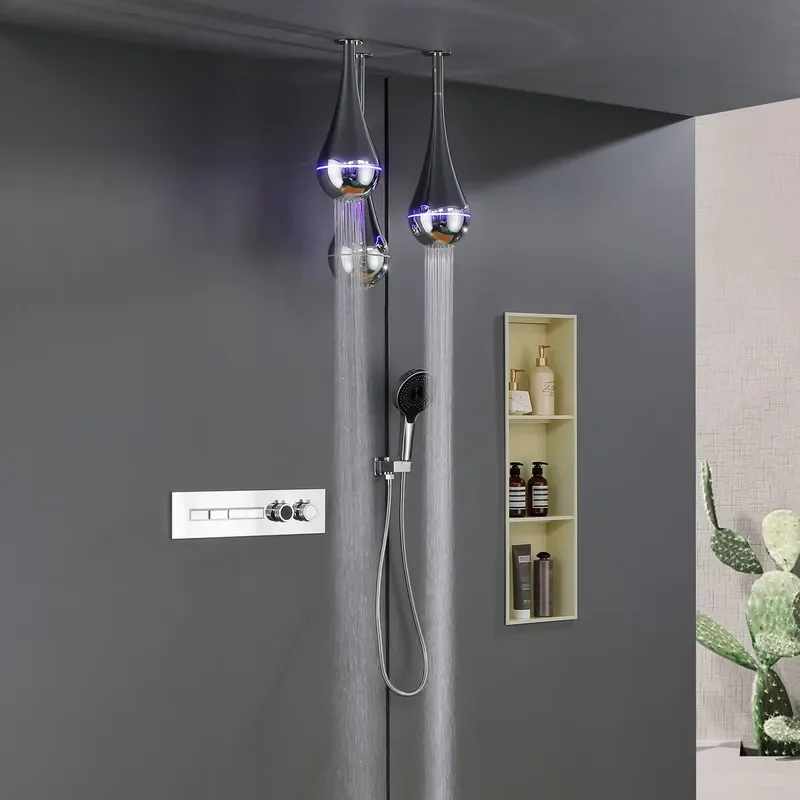High Pressure Modern Rainfall Thermostatic Shower Head & Faucet System Bathroom Outdoor for Apartment Use-Eco-Friendly