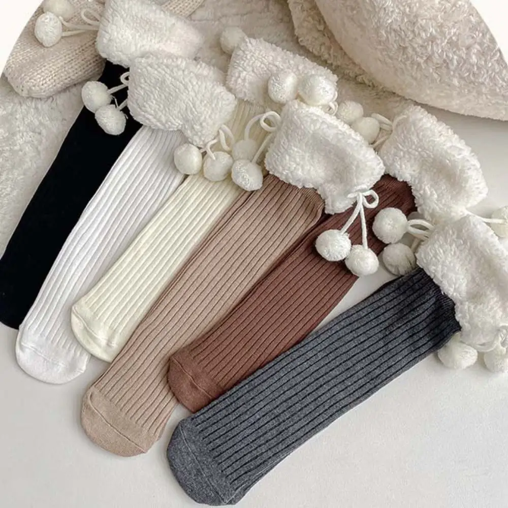 

Sweet Long Tube Sock Lamb Wool Stocking Autumn&Winter Cotton Plush Hosiery Cloth Accessories Korean Style Bow Socks Kid