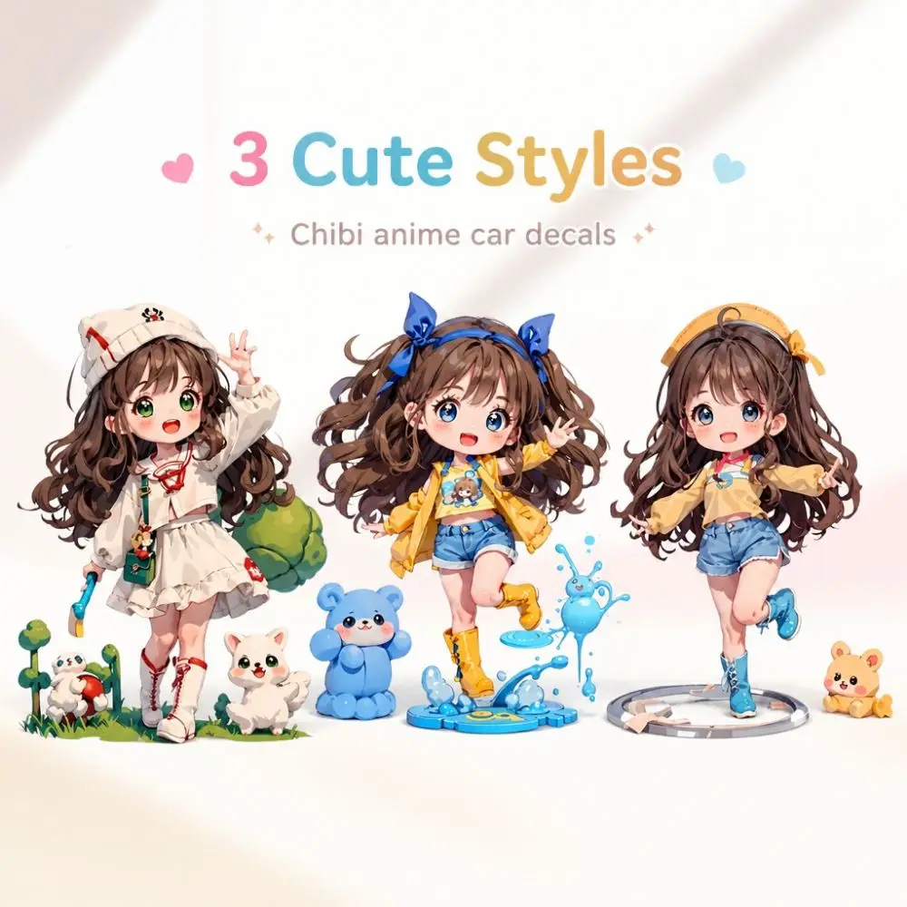 Cute Anime Girl Car Sticker Set: Cute designs, PVC car body decals, waterproof and sun-resistant, rear window bumper decoration.
