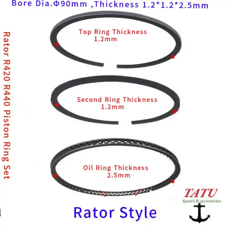 R420 PISTON RINGS SET 90MM 1.2*1.2*2.5 /2.8  FOR RATO R440 4T 15HP 16HP 405CC 420CC TRACTOR WATER PUMP AIR COMPRESSOR GENERATOR