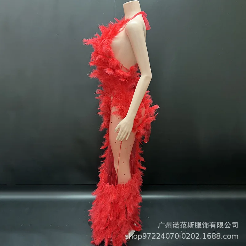 Temperament Rode Veren Sexy Backless Vakantie Jurk Engagement Banket Bruidsjurk Model Catwalk Vestidos De Envaje Roeispanen Mujer