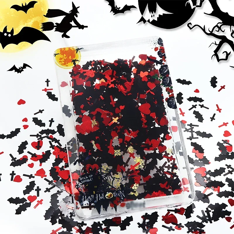 10 g/bag Black Red Resin Sequins Dark Epoxy Resin Filling Bat Cross Love Heart Mixed Halloween DIY Filler For Resin Shaker Molds