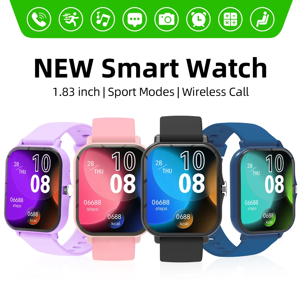 Smartwatch 1.83'' Display Camera/Music Control Wireless Call Android Multi-mode Sports Voice Assistant for Men Ladies Kids Gift