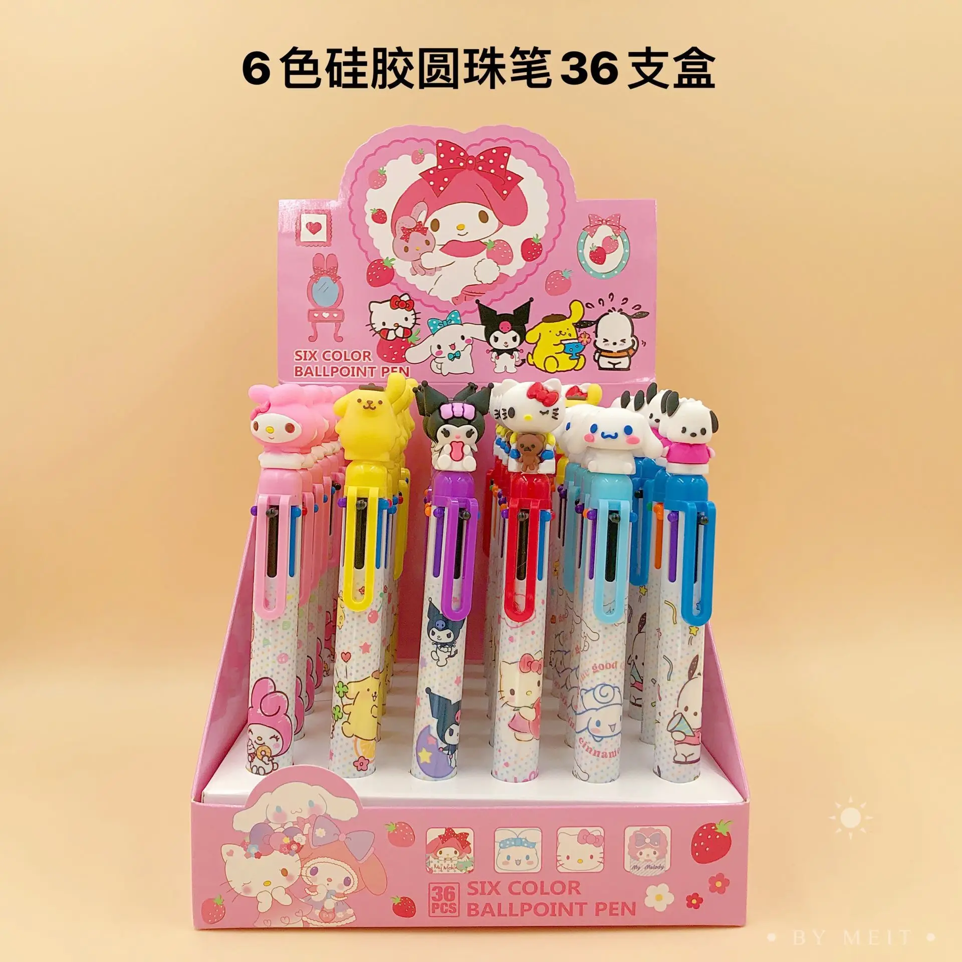 36pcs Kawaii Sanrio Series 6 Colors Ballpoint Pen Cartoon Silicone Tip Color Ballpoint Pen Study Note Taking Colorful Markers