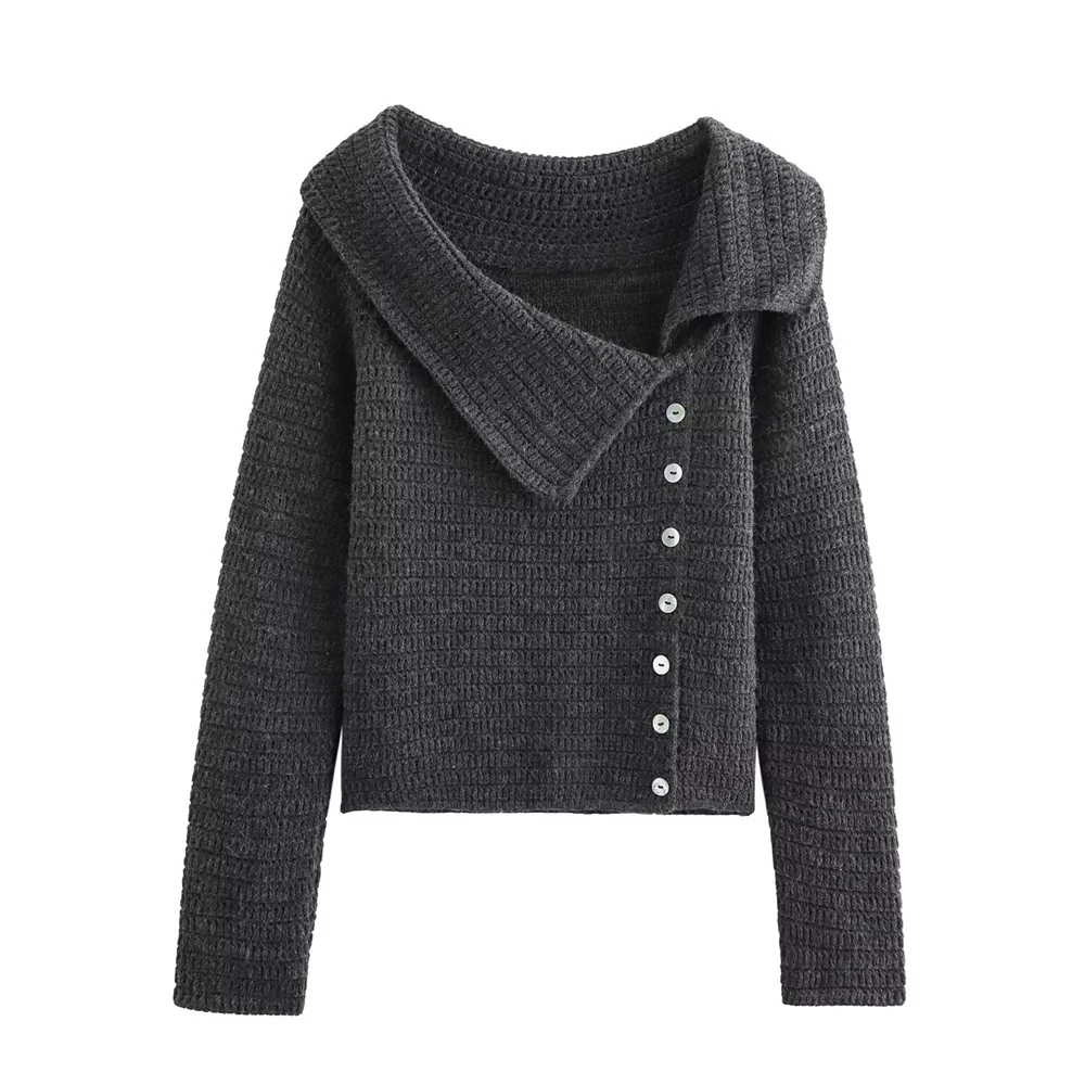 

Zach Ailsa Women's Asymmetric Off Shoulder Side Button Decoration Sweater Autumn/Winter New Long Sleeve Knitted Top