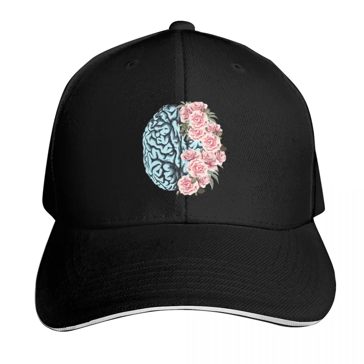 Cerebro azul y rosas rosas, Positividad, Salud, Mentalidad, Depresión, Ansiedad, Enfermedad mental, Conciencia sobre los problemas, Gorra de béisbol