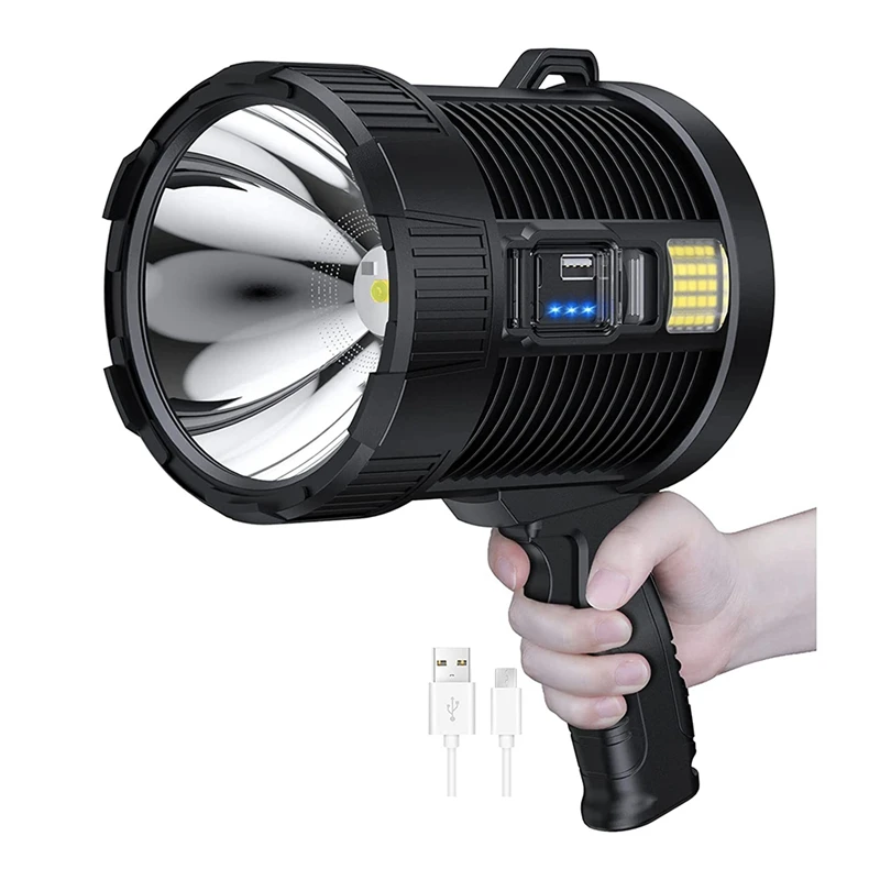 

3X Rechargeable Spotlight,100000 Lumens LED Spot Lights Handheld Large Flashlight Super Bright Outdoor Solar Spotlights