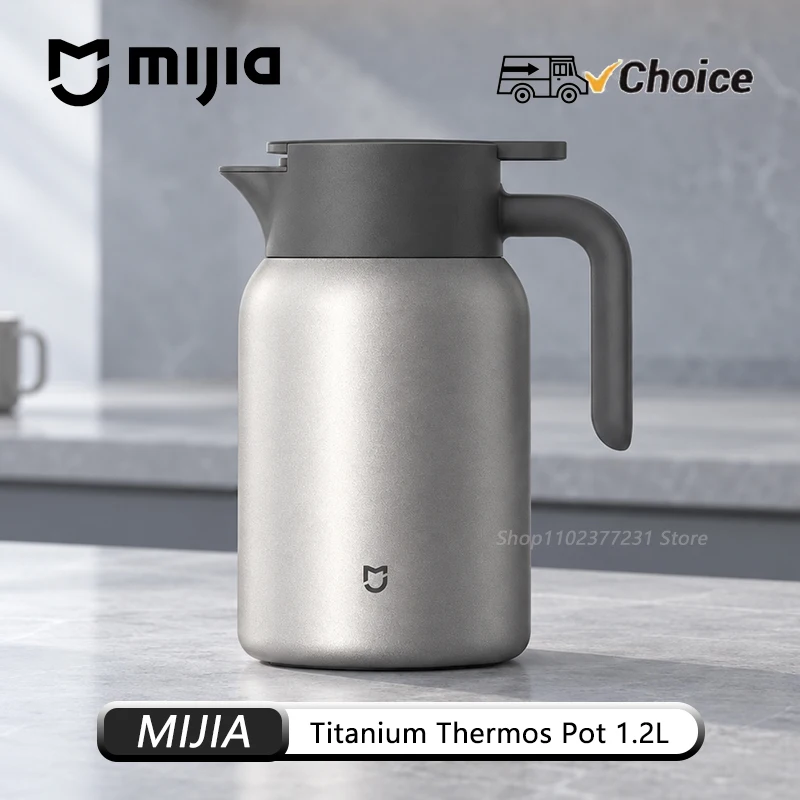 NEW Original MIJIA Titanium Thermos Pot 1.2L Pure Titanium Vacuum Insulated Press-to-Pour Dustproof Spout Tea Chamber 607g CN