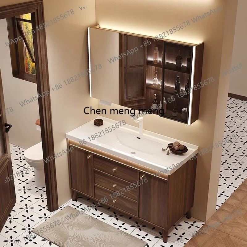 

New Chinese ceramic integrated basin bathroom cabinet combination washbasin washbasin smart bathroom cabinet