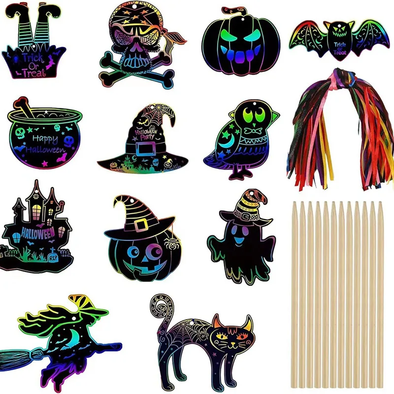 2025 Halloween Cartoon  Children's Scratch Paper Handmade Creative Scribble Painting  Special-shaped Colourful Scratch Paper DIY