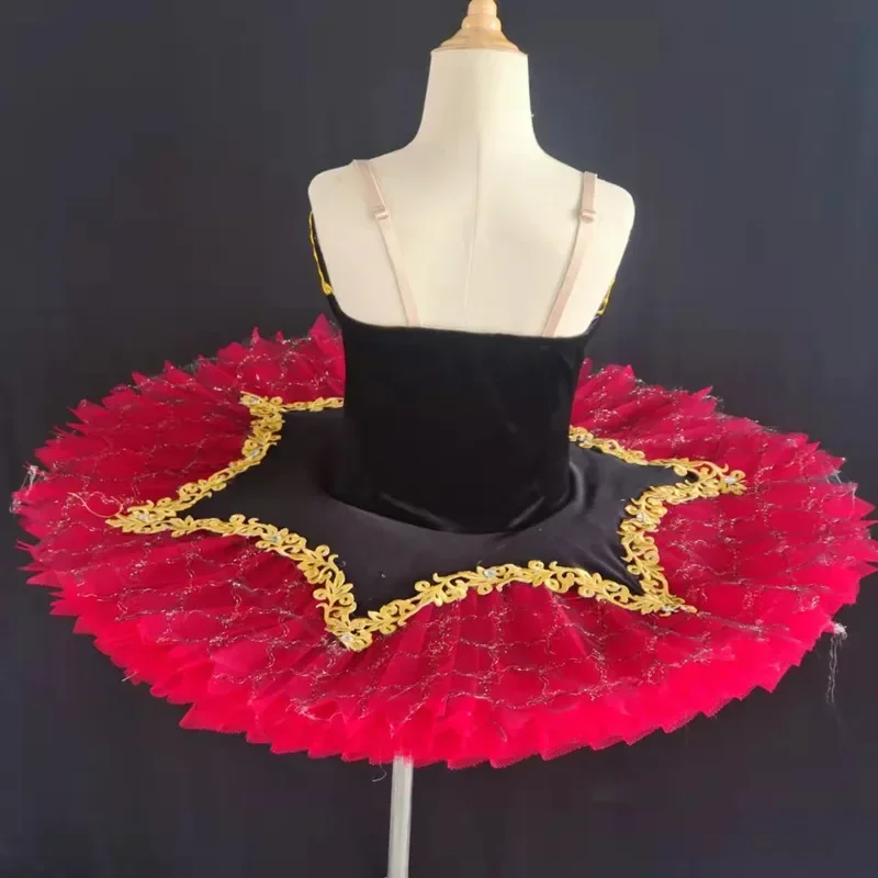 Costumes de ballet pour enfants, jupe tutu Don Quichotte, jupe en gaze de ballet pour filles, robe de performance sur scène avec cerceau, rouge et noir