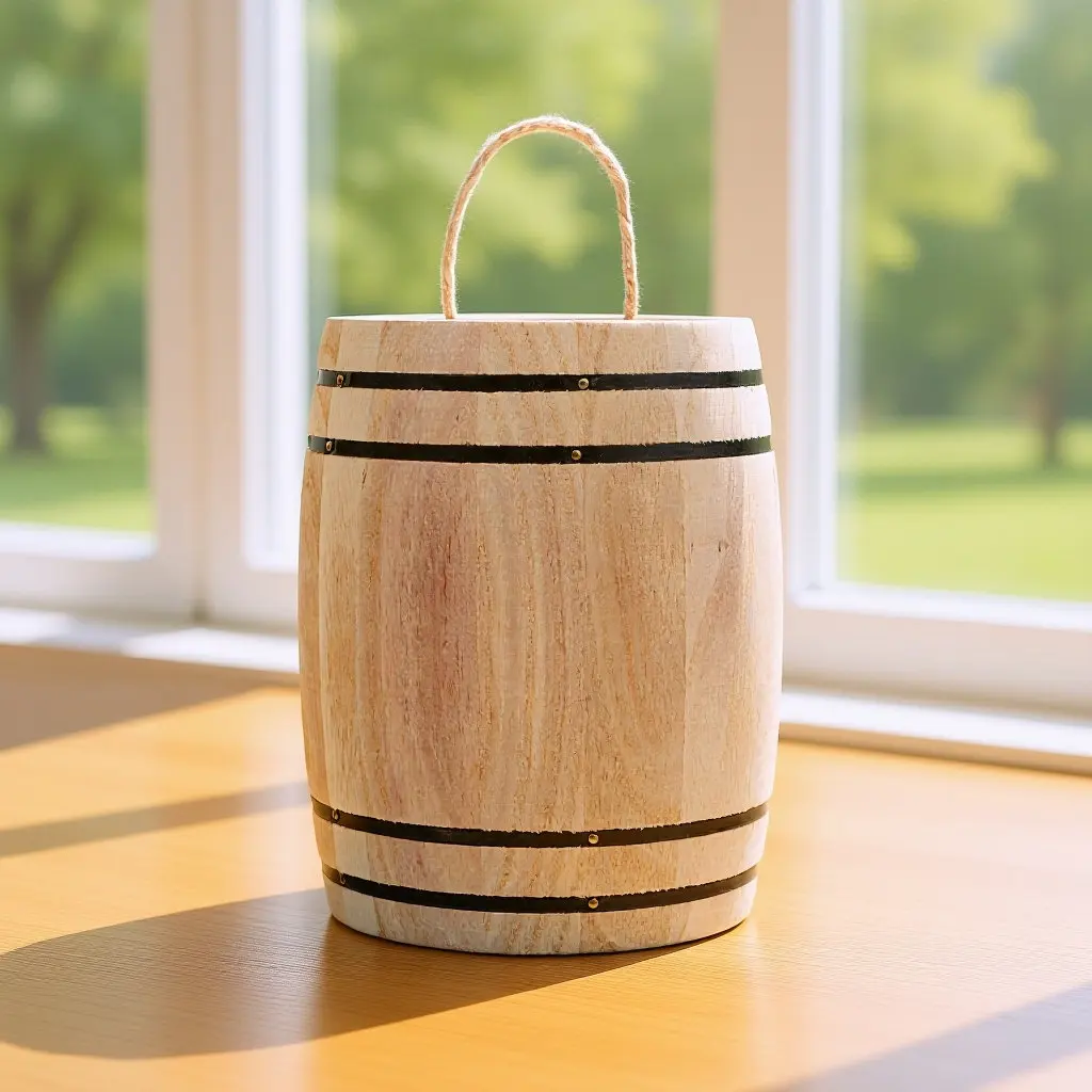 1Pcs Wooden Barrel Pen Holder Desk Organizer for Coffee Beans Tea Pens Daily Essentials Dustproof Cover Natural Wood Decor