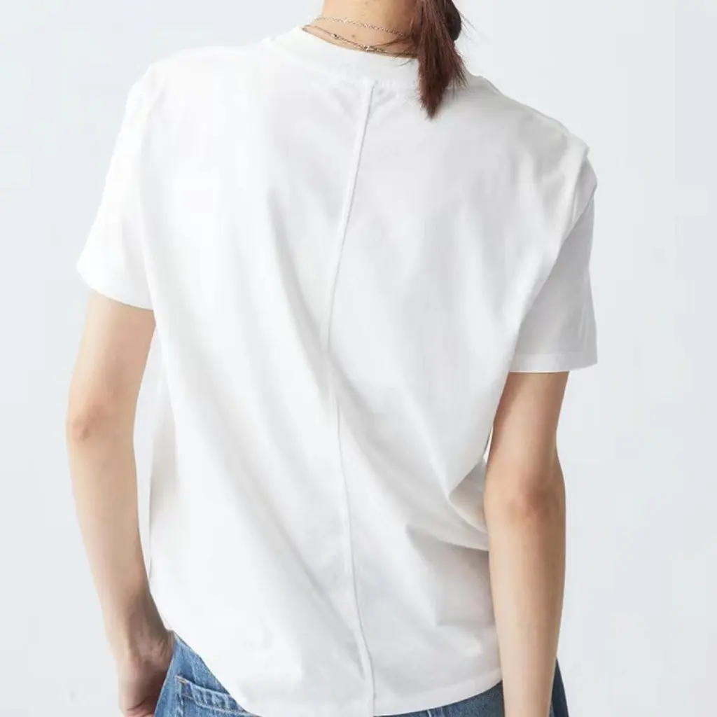 

Women's T-style T-shirt Mid-Stitched Solid Color Cotton Summer New Style Minimal Design Distinctive Collar Pullover Turtleneck