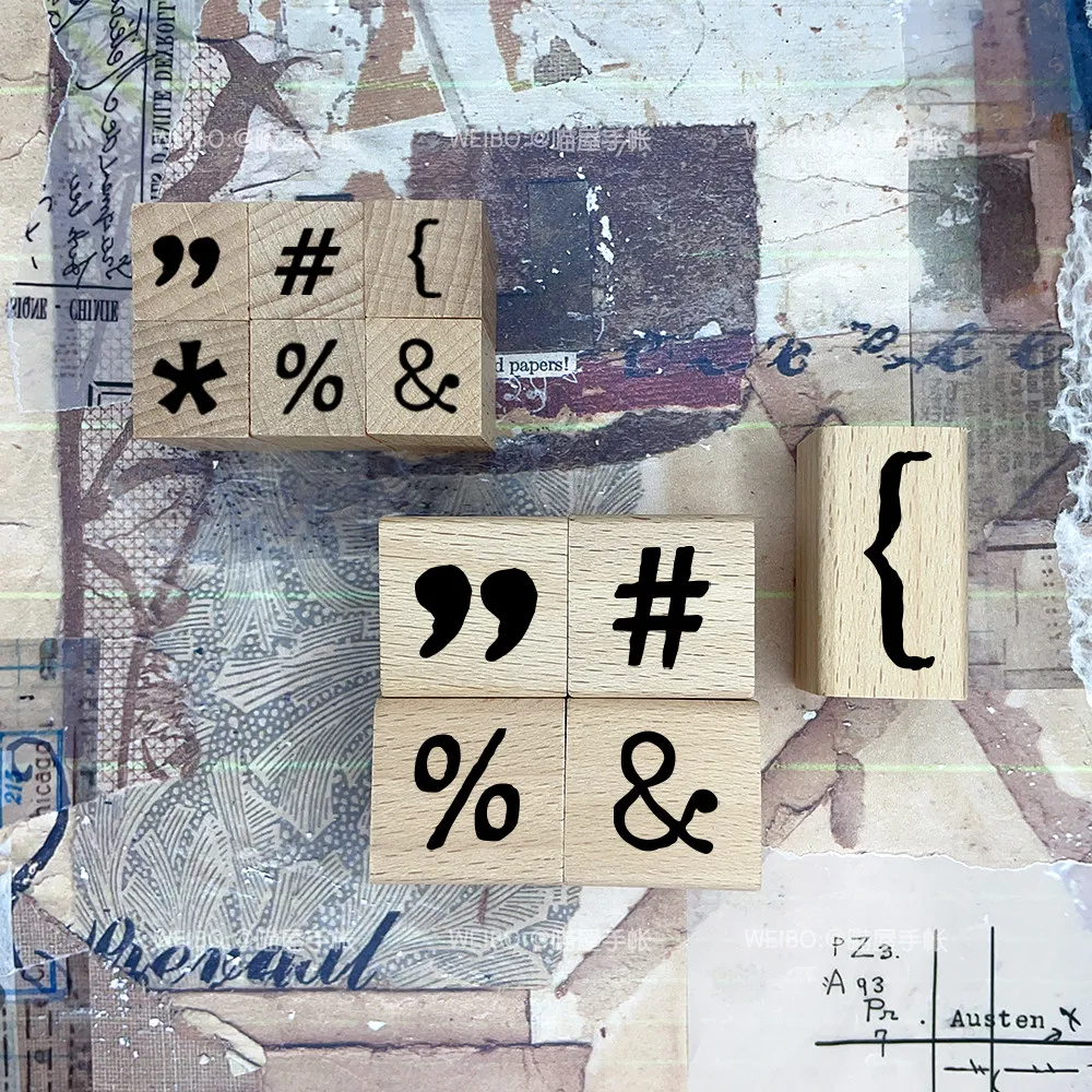 Vintage Schreibmaschinen-Stempelset aus Holz mit englischen Zeichensetzungsmitteln, Wochentags-Symbolen, Klammern und Zitaten für Journal, Scrapbooking, Dekoration und Schreibwaren – Detail 3