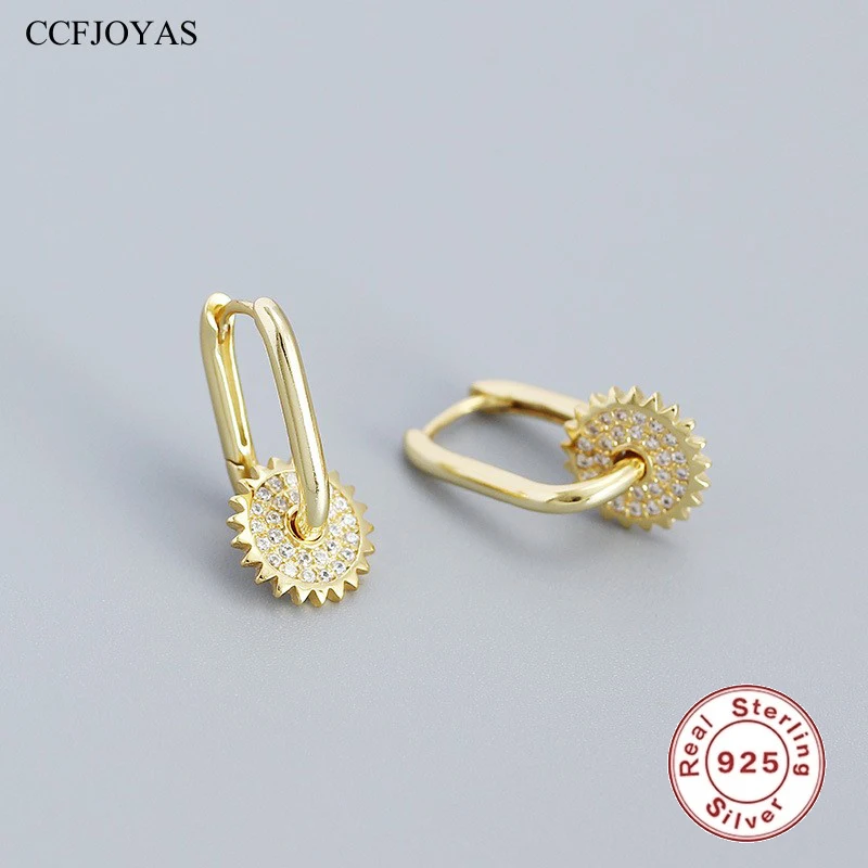 

CCFJOYAS High Quality Punk Rock U-shaped Ear Buckle 925 Sterling Silver Hoop Earrings for Women Gear Zircon Earring Fine Jewelry