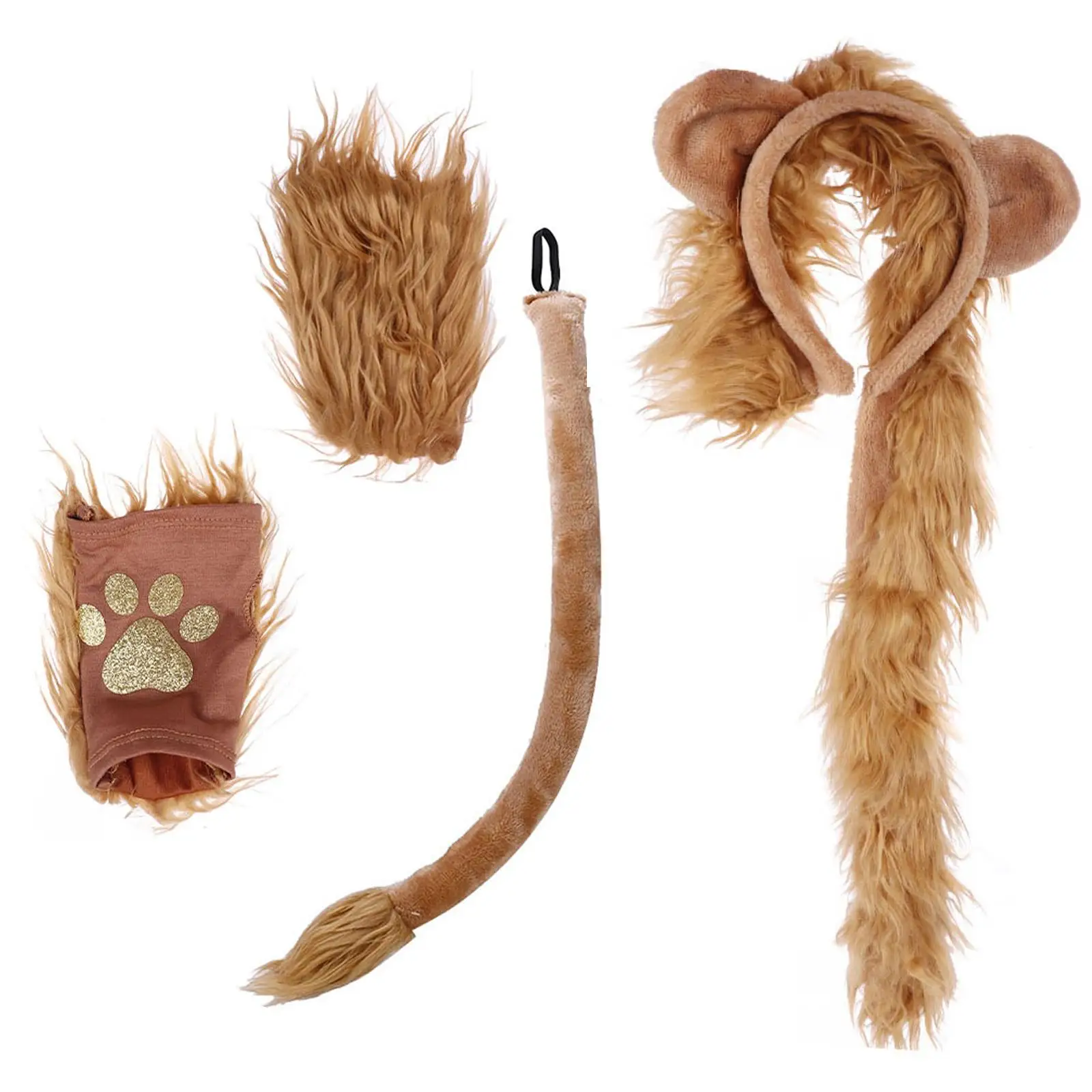Lion Costume Headwear Accessories Included Hat, Gloves, Tail Props