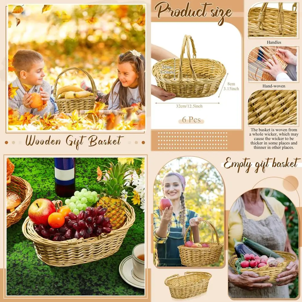 

Компактный набор плетеных корзин для пикника, 6 предметов, 12,6x8,27x3,15 дюймов, овальные ивовые корзины для улицы, вечеринок и хранения