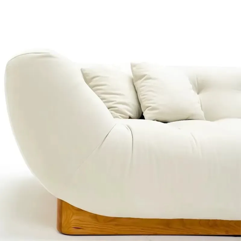 Used Creative Designer Fabric Wooden Sofa Cream Mangkhut Log Style Ivory Boat Modern Simple French Sofa