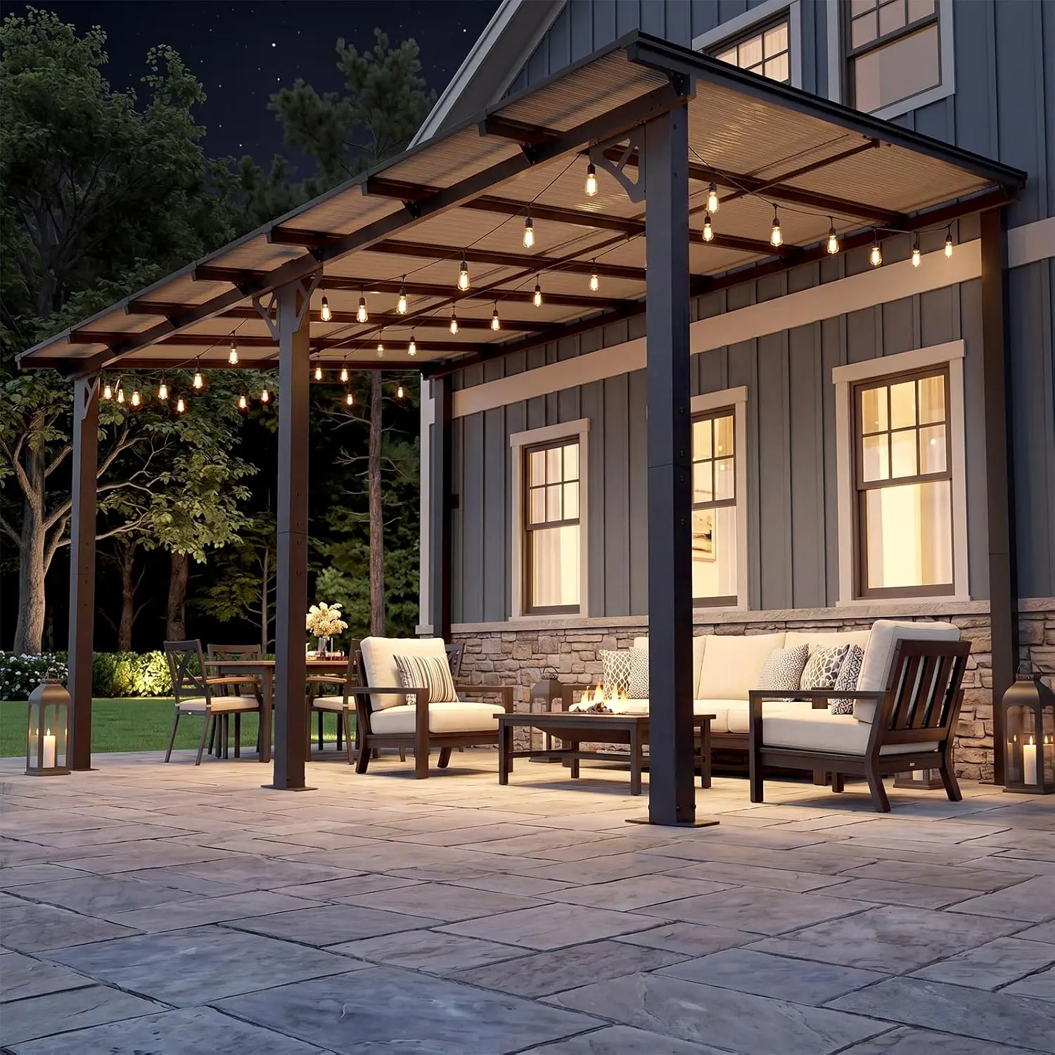 14x10ft Wall-Mounted Lean-to Gazebo, Sloped Roof & Heavy Duty Awning for Patio, Custom