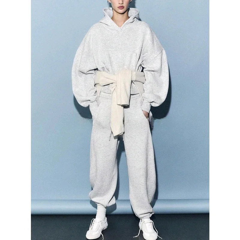

Spring Season Running Pants 4090309 Hooded Long Sve round Ne Sweatirt 4090300 Decorative Stitching Ladies Sportswear Set