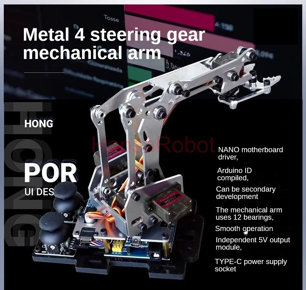 MeArm Metal 4 DOF Robot Arm Mechanical Claw Clamp Kit with 4pcs Servomotor Arduino Robotics Arm DIY