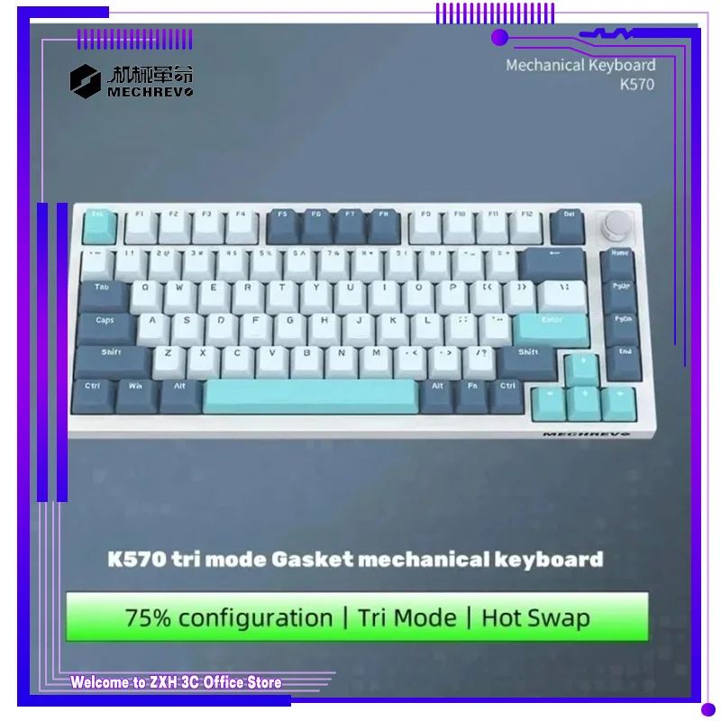 

Mechrevo K570 Three Mode 81 Key Mechanical Keyboard Gasket Structure Full Key Hot Plug Wireless Game Office Typing Peripherals