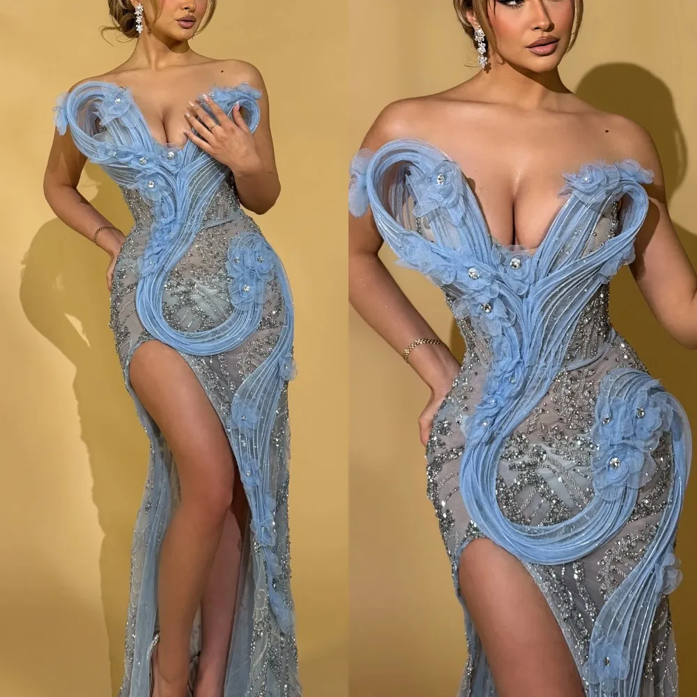 

Уникальные вечерние платья с пайетками и кристаллами, без бретелек, с высоким разрезом, иллюзионные, на заказ, для выпускного вечера, Vestidos De Noche