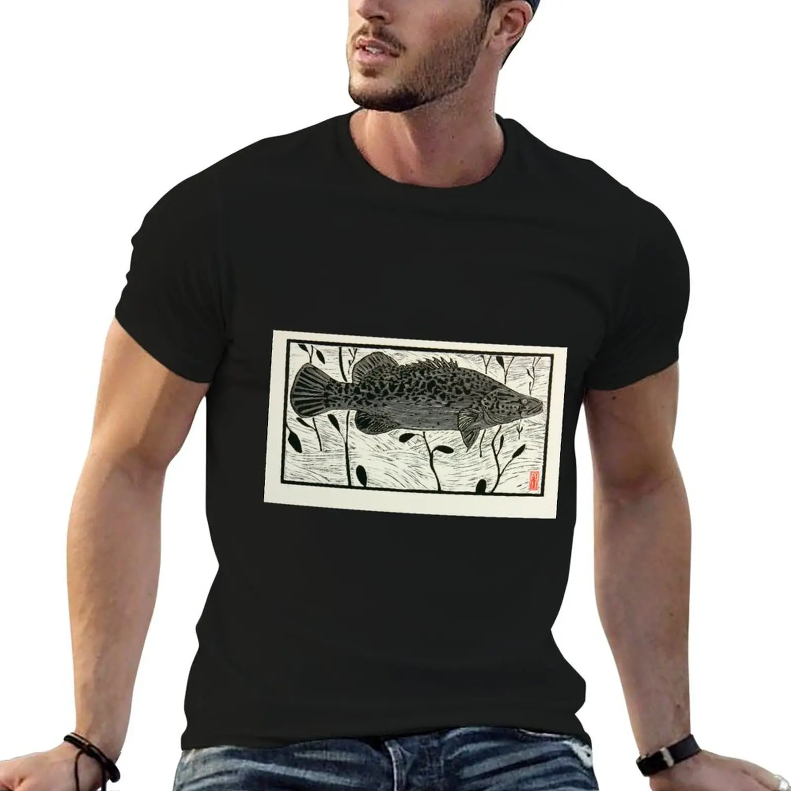 تي شيرت Murray Cod تي شيرت قطني أسود عادي للرجال حزمة رجل جرافيك تي شيرت تي شيرت