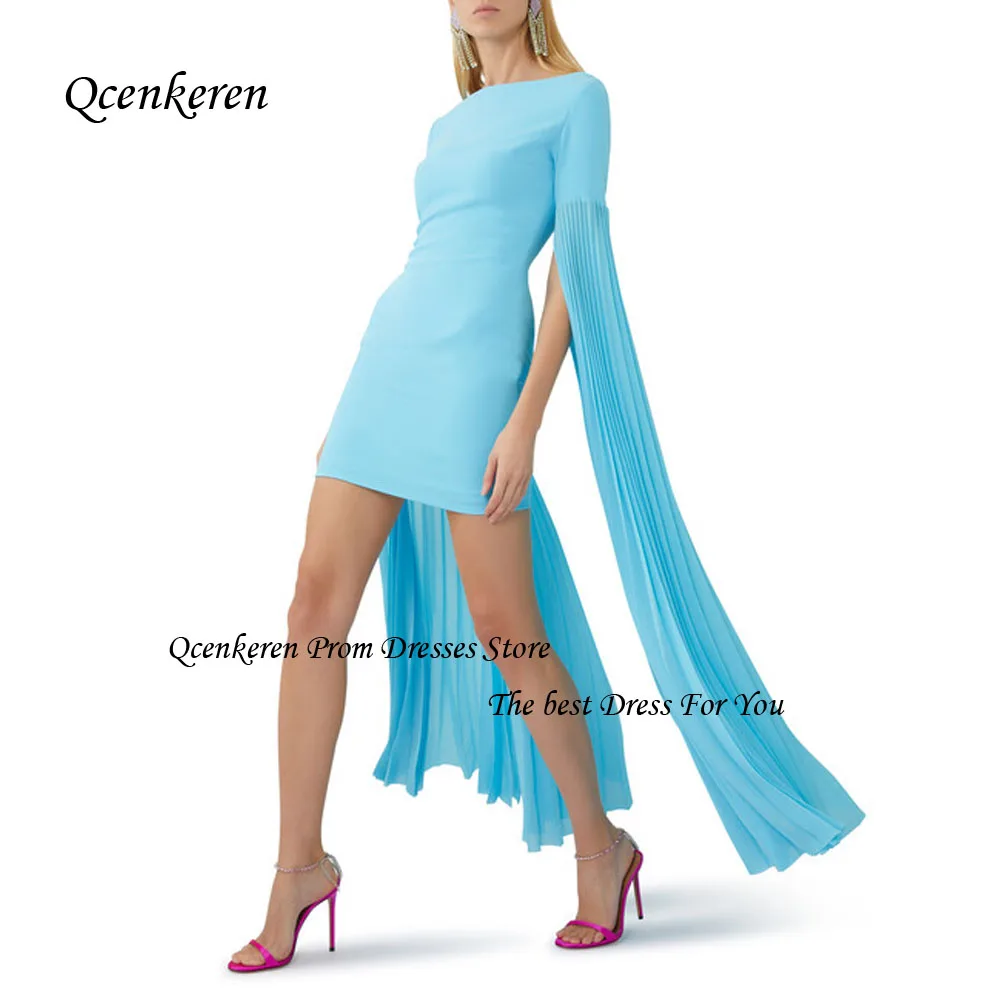 Qcenkern-Robe de Soirée en Crêpe Sirène à Manches sulf, Col Rond, Robe de Bal, Bleu, Dubaï, Magnifique, Quelle que soit