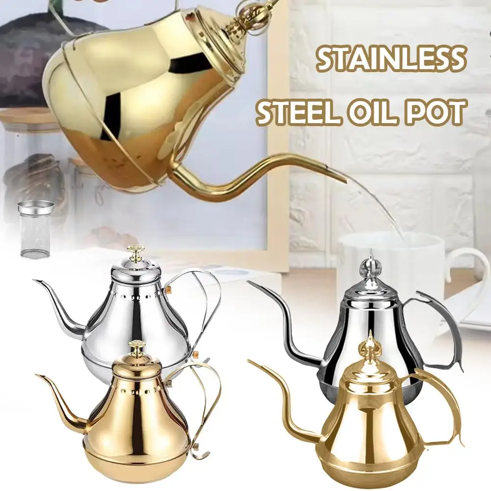 Stainless Steel Pot Narrow Mouth With Filter Tea Brewing Large Pot Kettle Coffee Restaurant Capacity Oil W4R0