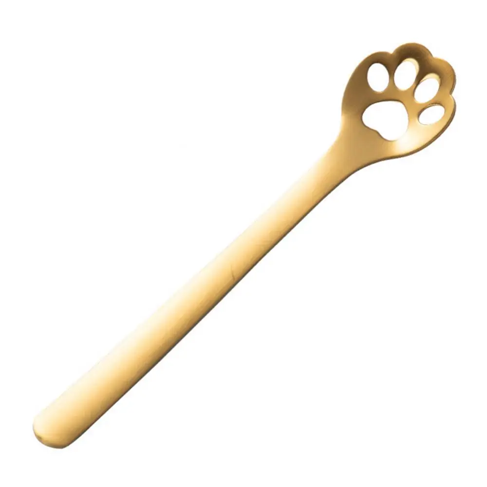 Spoons Spoon Stainless Steel Cute Creative Stirring Spoon Gold Dog Cat Paw Claw Hollow Tea Coffee Dessert Kitchen Tools