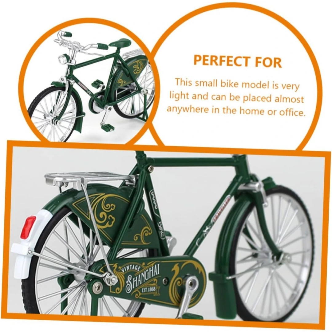 Figurine de vélo en métal vintage, disponible en noir et vert, une mini décoration de bureau de style rétro, un jouet de vélo classique en alliage