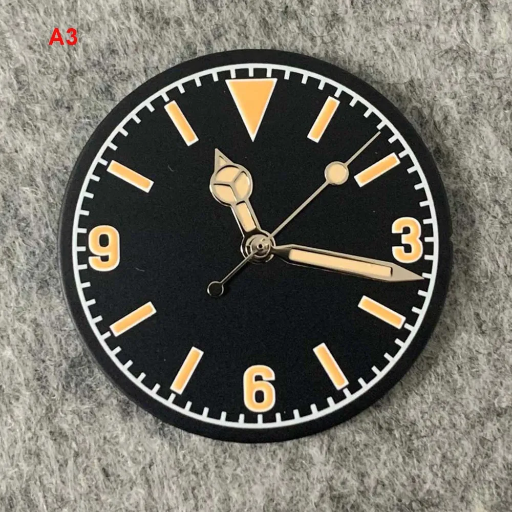 28.5MM Retro Orange Watch Dial Watch Hands Green Luminous Modified Dial for NH35 NH36 Watch Movement Upgrade Parts