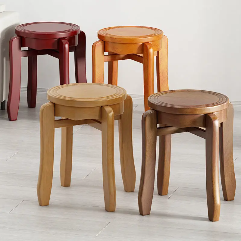 Solid Wood Stools Can Be Stacked for Home Use Jenga Stools Dining Table Thickened Round