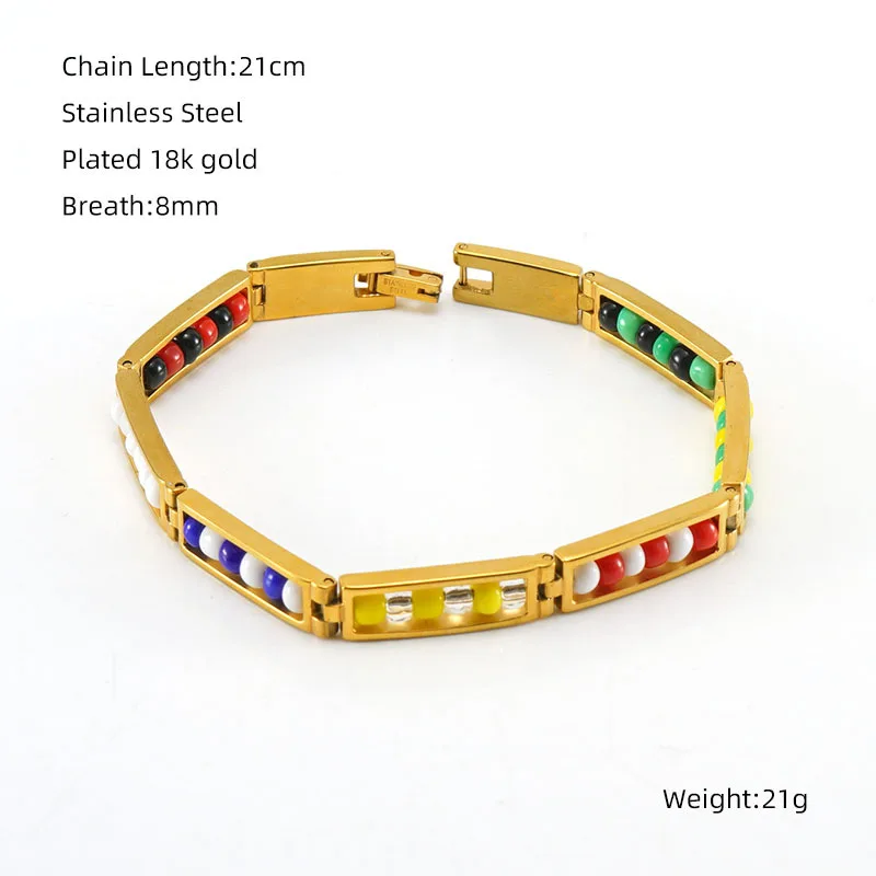 Stainless Steel Beaded 18k Gold Plated Bracelet for Women Men Party Wedding Fashion Jewelry Colorful Beads Power Santeria Brace