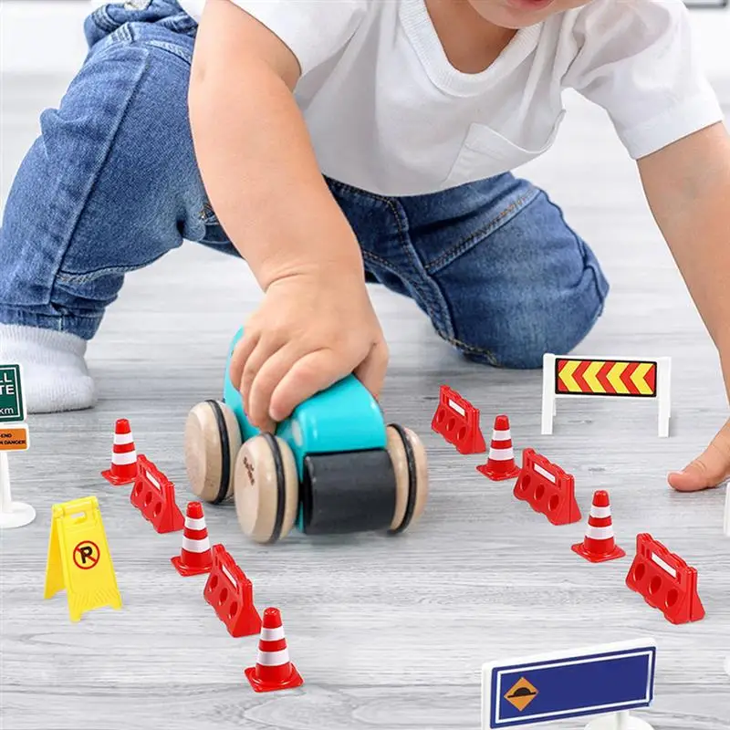 Traffic Signsroad S Cones Sign Street Mini Playset Kids Roadblock Play Miniature For Safety Can Trash Cone Barricade