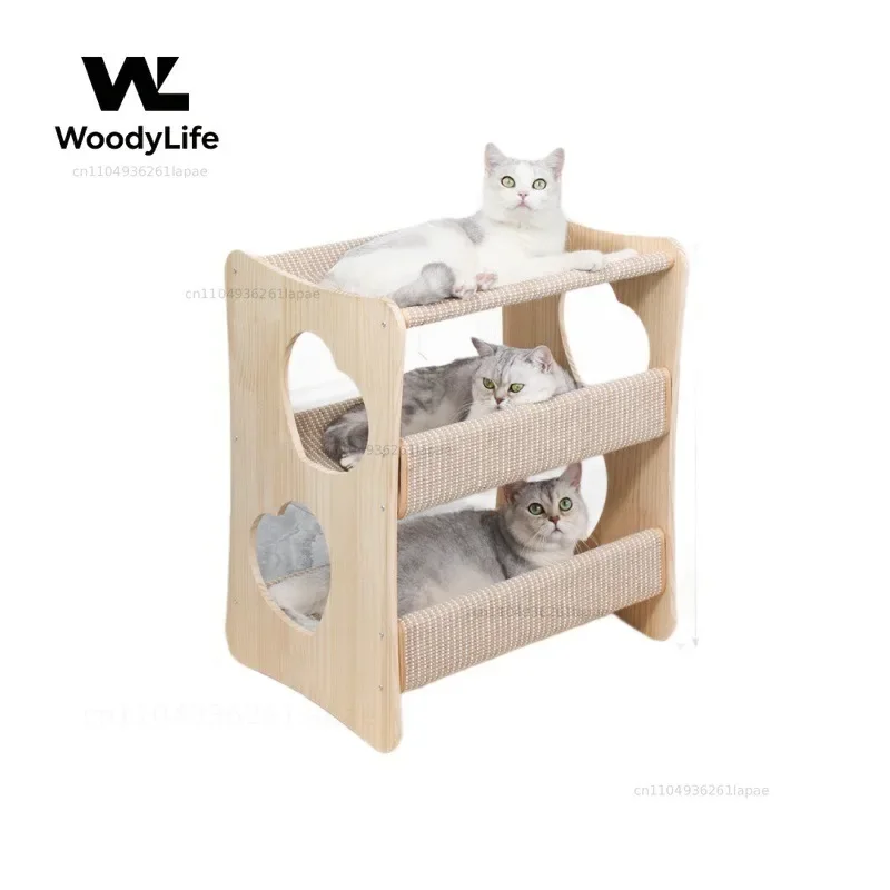 Cat Nest Scratching Board Integrated Cat Bed Sisal Stacked Upper and Lower Bunk Solid Wood Villa Double Layer Semi-closed