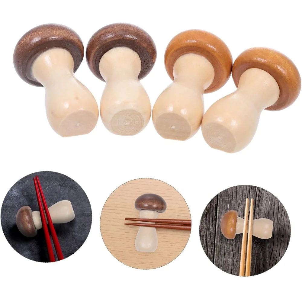 4 Pieces Mushroom Shaped Wooden Chopsticks Holder Dinner Spoon Stand Fork and Knife Holder Rest Storage Rack for Home Decoration - view 5