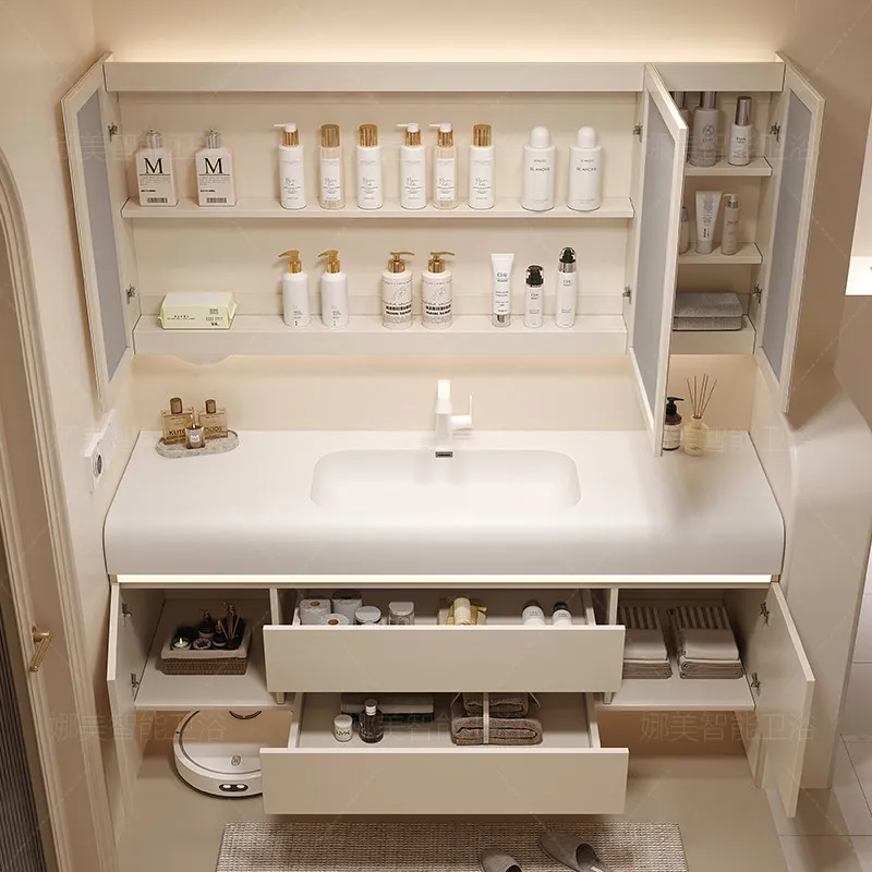 Wooden Storage Bathroom Cabinet Drawers Classic Luxury Space Saver Bathroom Cabinet Mirror Smart Mobile Da Bagno Home Furniture