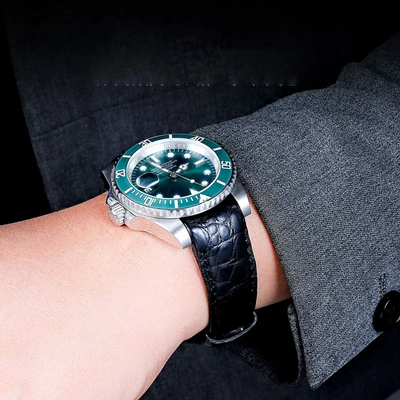 20 مللي متر 22 مللي متر جودة عالية منحني جلد التمساح حزام الساعات الرجال جلد البقر حزام ساعة اليد ل رولكس تيودور أوميغا المواطن ساعة اكسسوارات #4