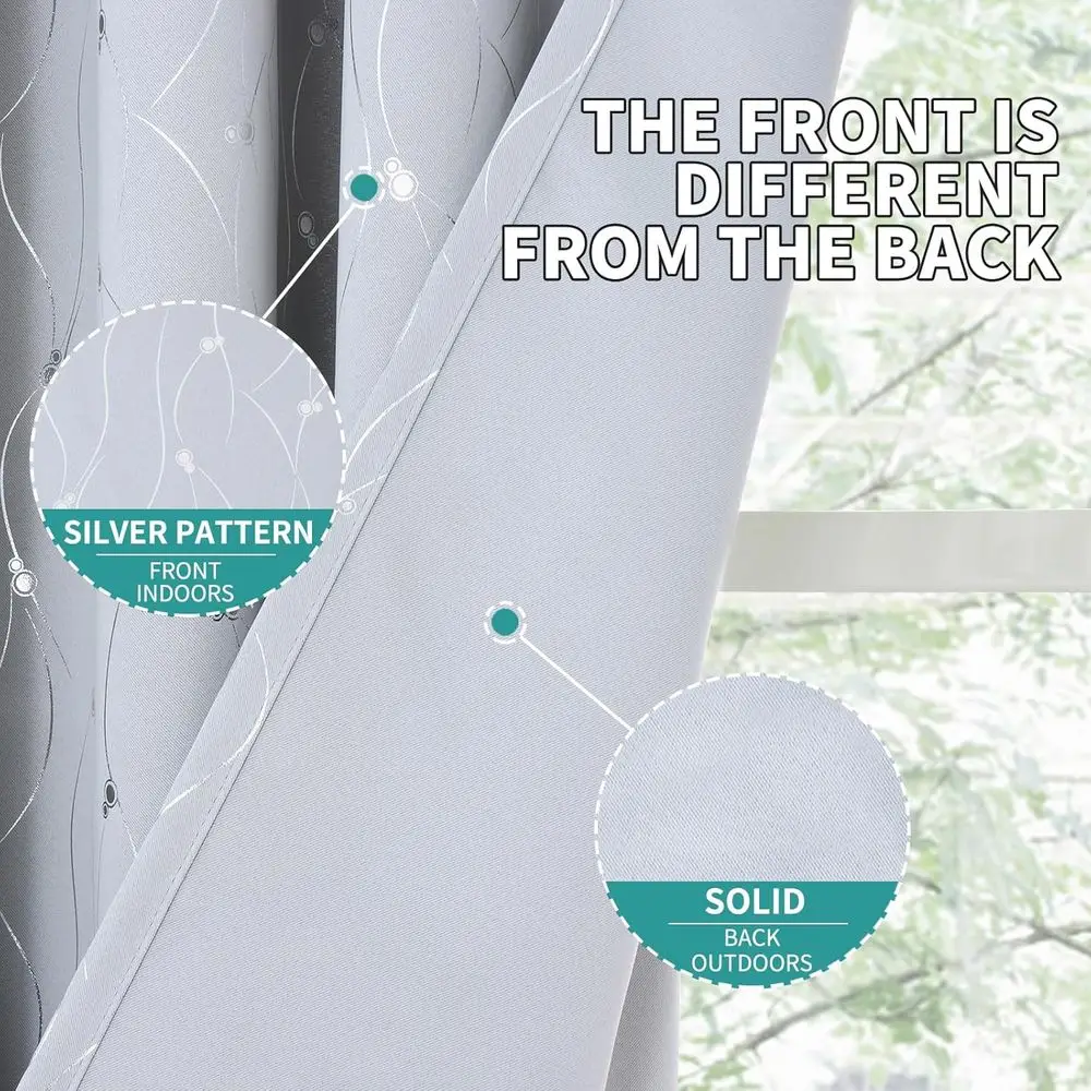 60 rideaux à œillets isolés thermiques assortis pour pièce large, motif de lignes et de points, 2 panneaux, 60x84, blanc grisâtre pour chambre/Liv