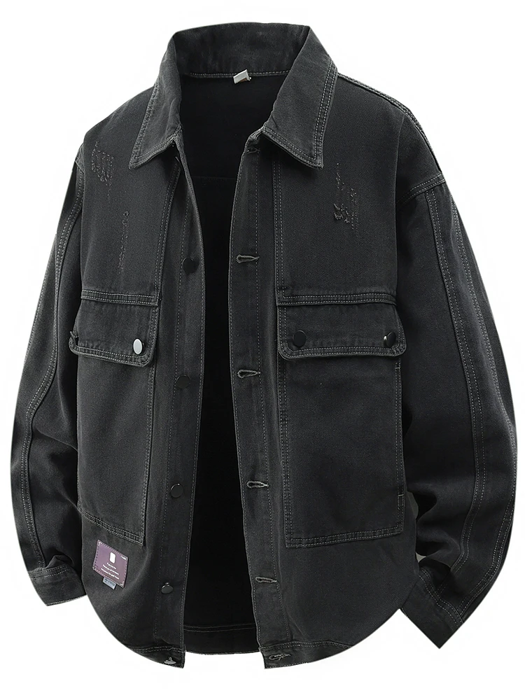 

New Sle Men's Denim Jaet Casual American Leisure Turn-down Collar Versatile Spring Autumn Sle Wear Resistant Stand Fit