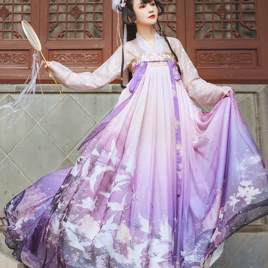 WATER HANFU 여성 요정 드레스, 중국 전통 스타일, 민속 코스튬, 소녀 댄스복, 레이디 코스프레 의류, 세트 여름 