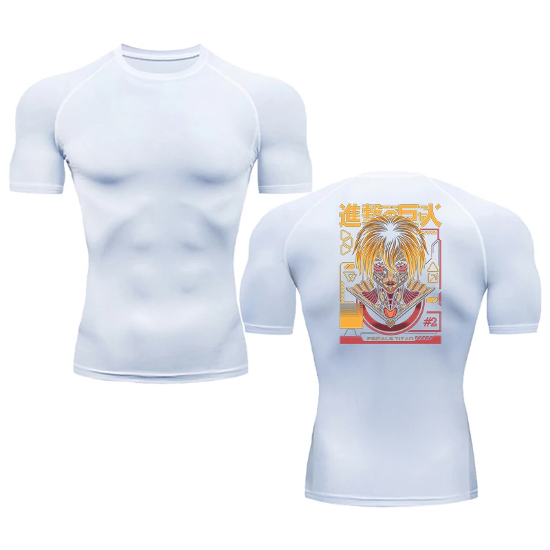 Summer Quick Dry Breathable Elastic Short sleeve Anime Attack On Titan Print Compression Men's Fitness Sports Running T-shirt