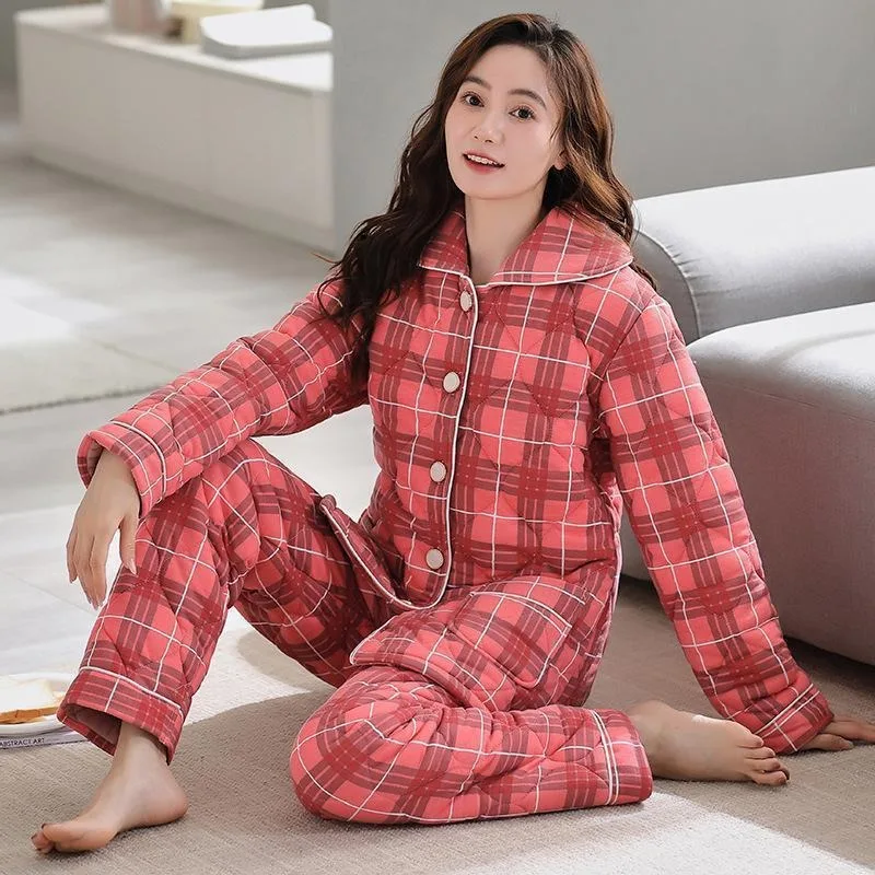 New Winter Three-layer Cotton Sandwich Thickened Anti-static and Warm Pajamas Women Fashionable Cotton Jacket for Home Wear