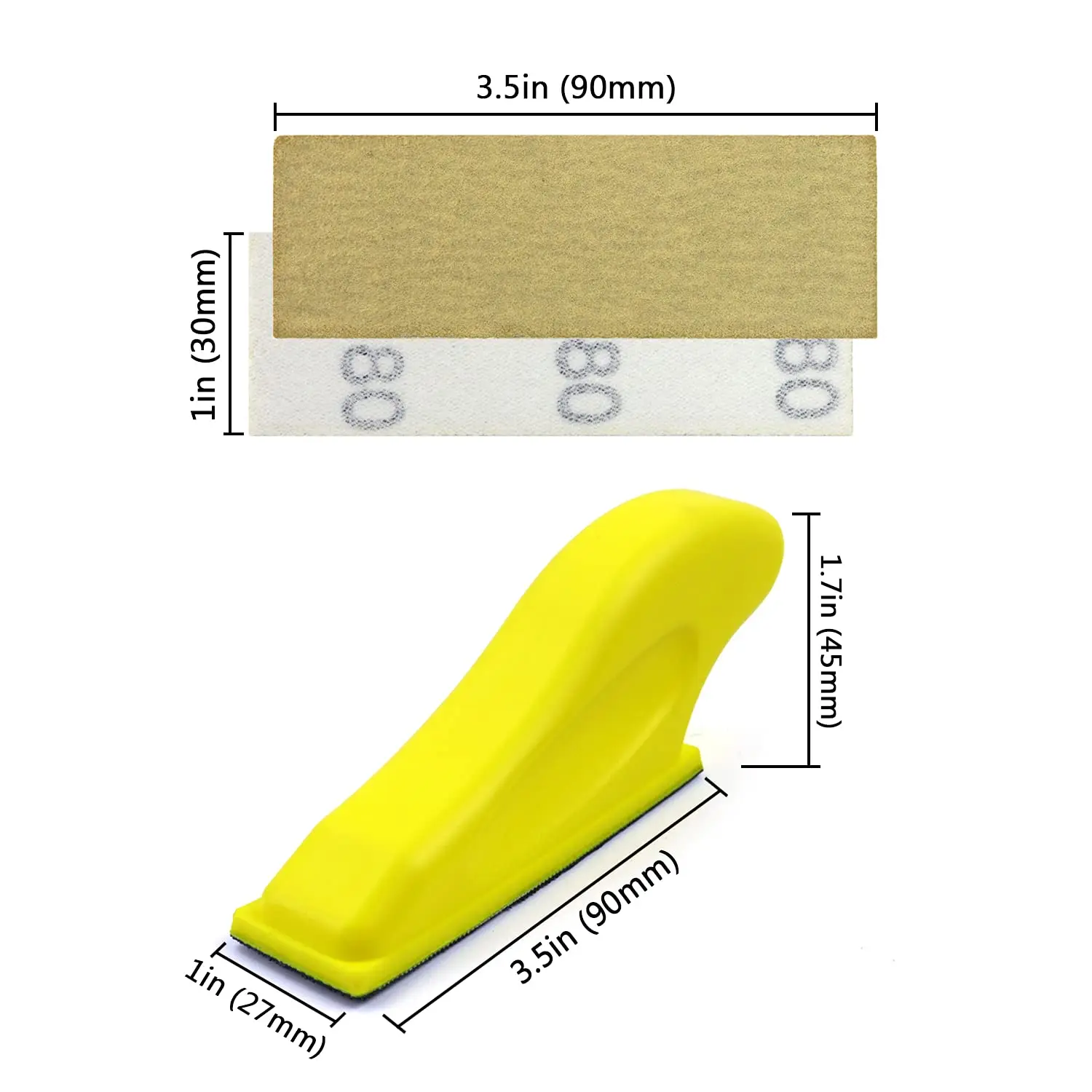 3.5X1 Inch Sandpaper with 1 Pcs Mini Detail Handle Sanding Tools 1/2/50/51 Pcs Hook and Loop for Polishing and Sanding Wood Car