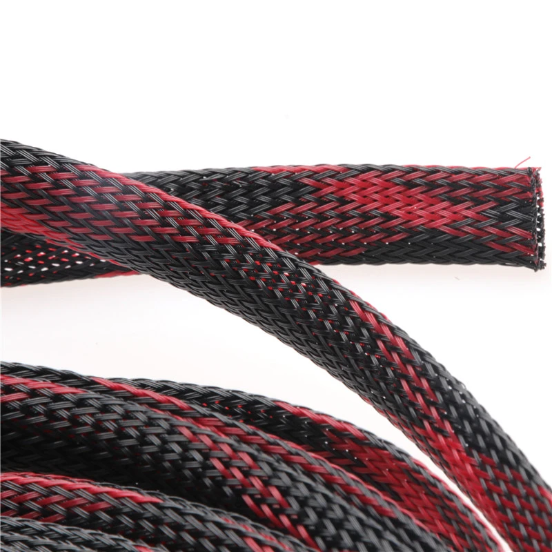 5M Cable Braid Insulated Cable Sleeve Red&Black PET Expandable Braided Sleeving Cable Wire Protector 2/4/6/8/10/12/15/20/25mm
