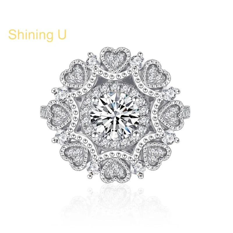 

Shining U S925 Silver Heart and Round Ring for Women Fine Jewelry Engagement