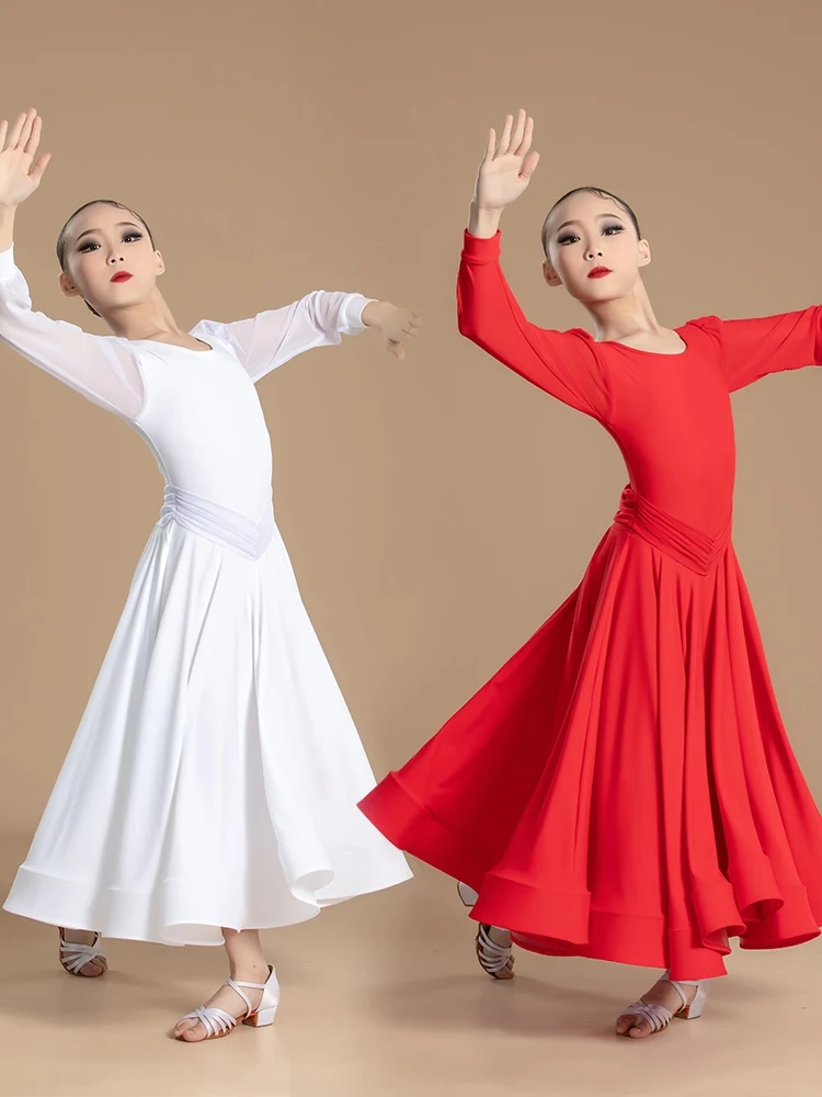 2024 Ballroom Dance Competition Dress For Girls Long Sleeved Performance Costumes Children Chacha Modern Dance Clothes DN17717